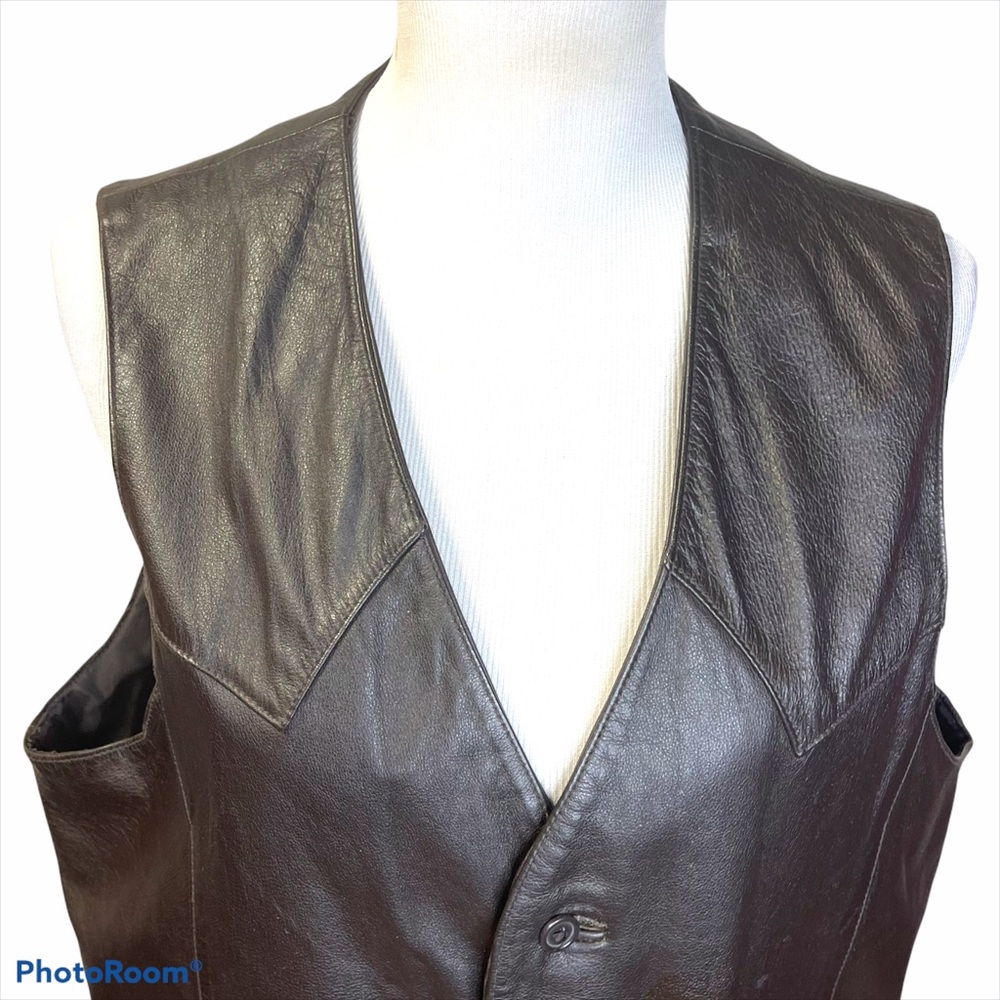 Adler Vintage leather button moto vest brown L - Picture 2 of 16